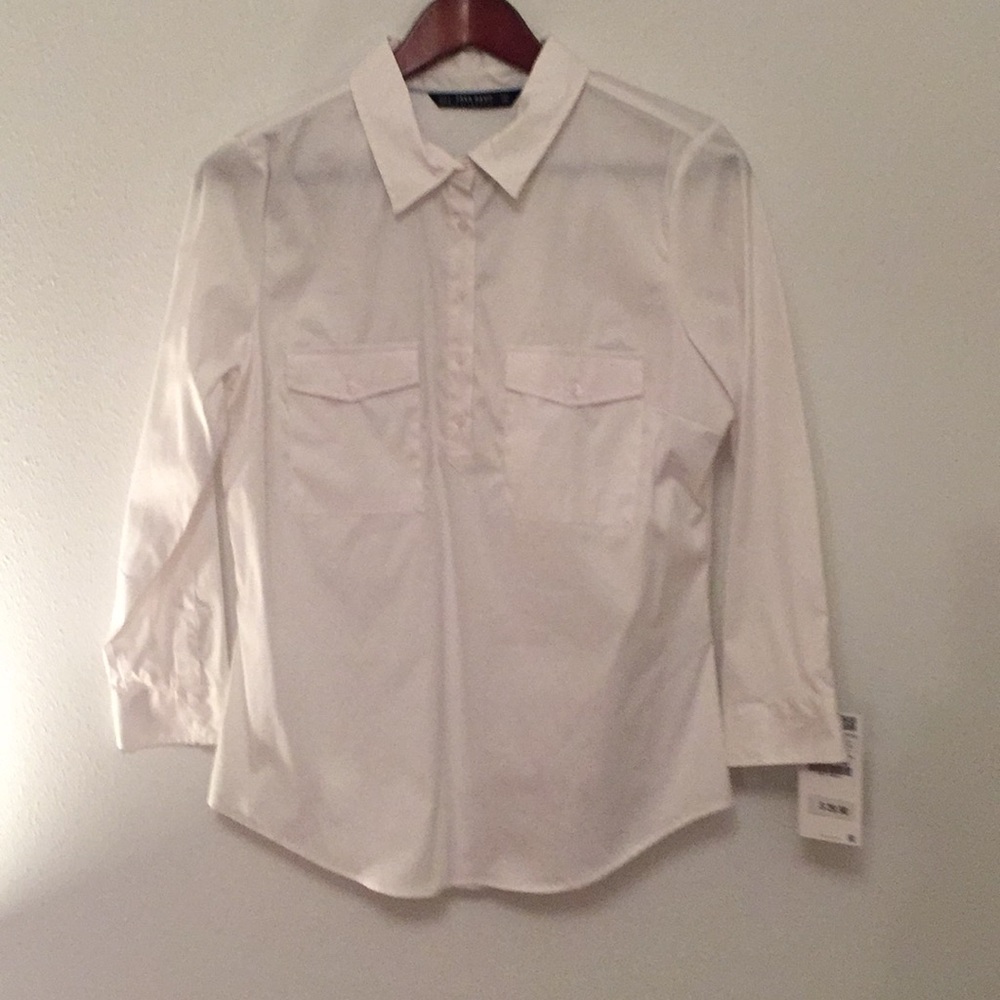 Zara Crisp White Midlength sleeve Blouse